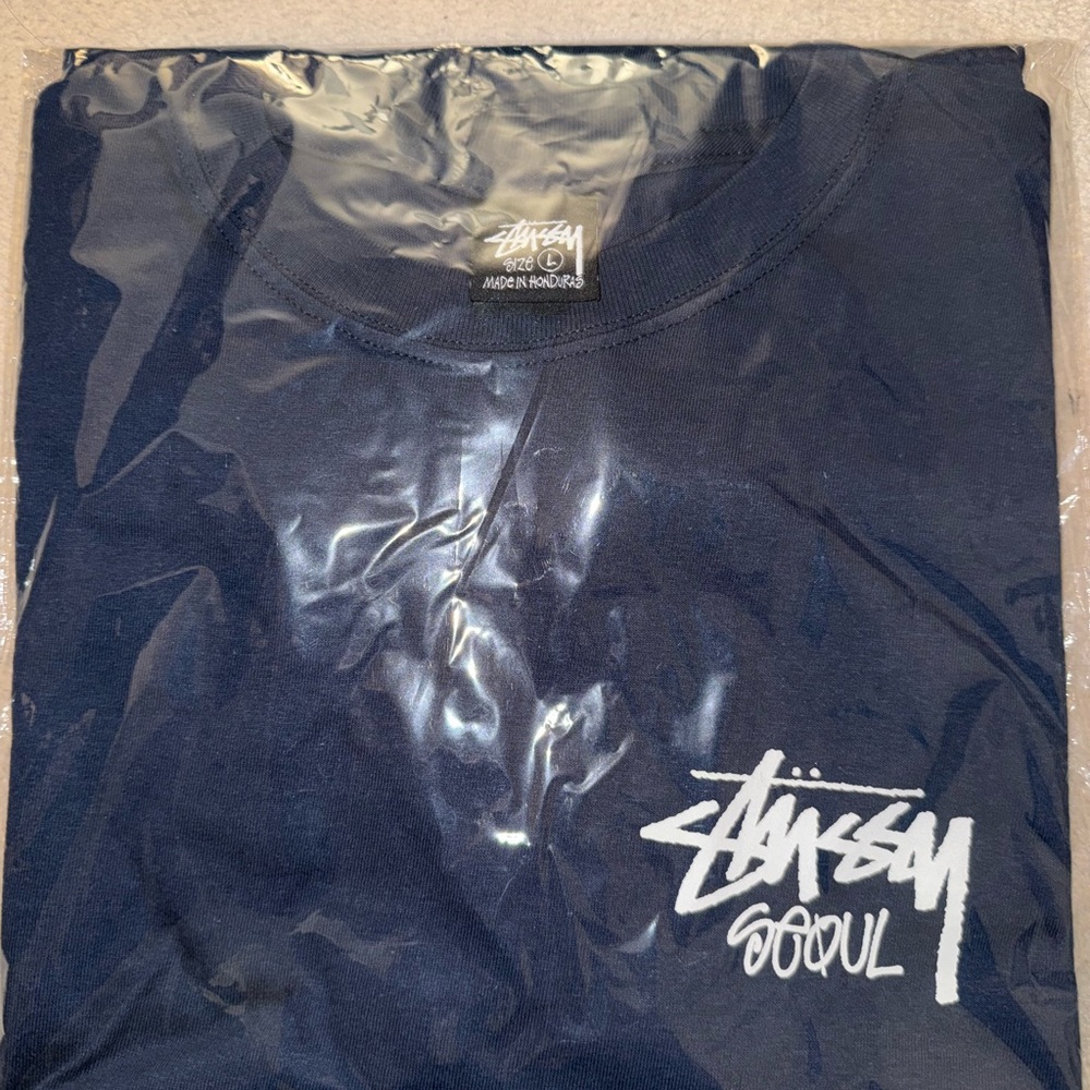 Stussy Seoul Navy Tee with White Logo